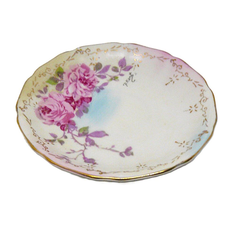 Royal Crown Hand Painted Chantilly Rose Plate 1956 Signed P. Kent